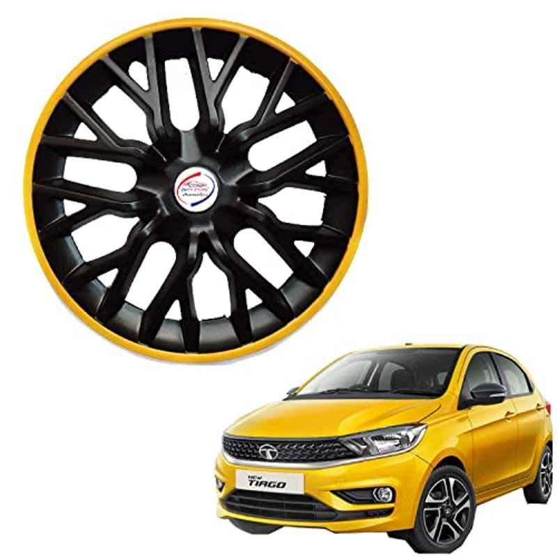 Auto Pearl 4 Pcs 13 inch ABS Black & Yellow PBY 30 Hubcap Wheel Cover Set with Retention Ring for Tata Tiago 2020