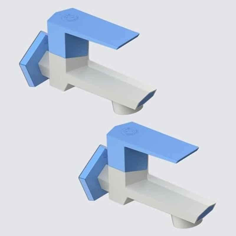 RN G20 15mm PTMT White & Blue Gold Foam Flow Long Body Bib Cock with Flange, RNG2019A32 (Pack of 2)