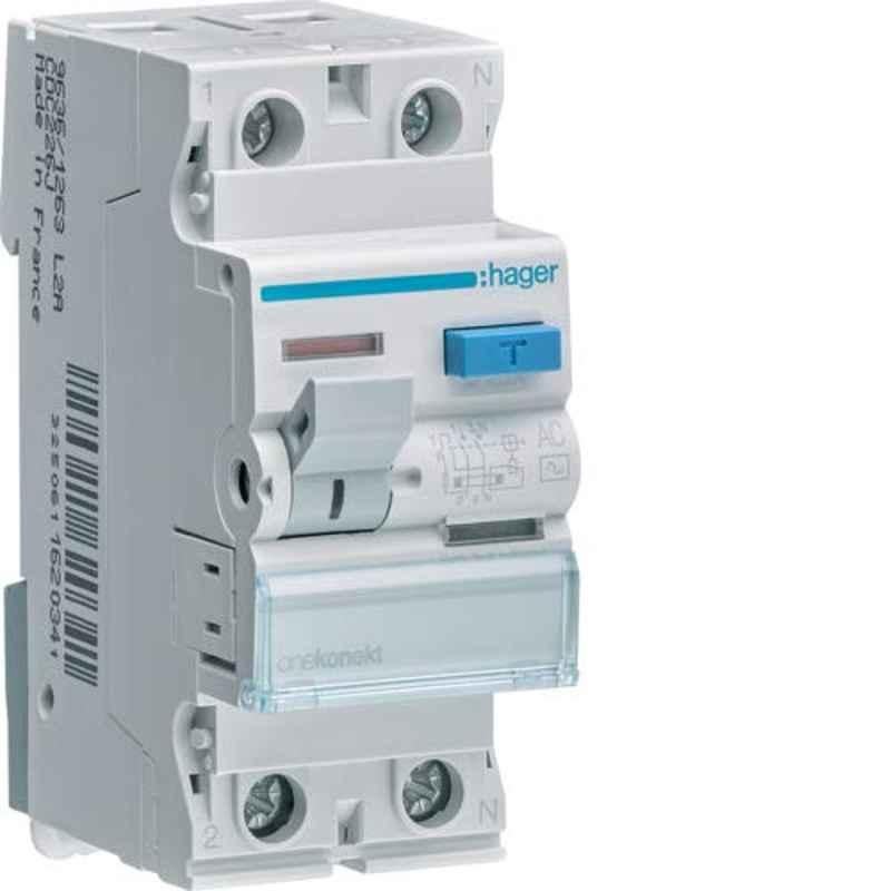 Hager 40A 30mA Double Pole Residual Current Circuit Breaker, CDC241J