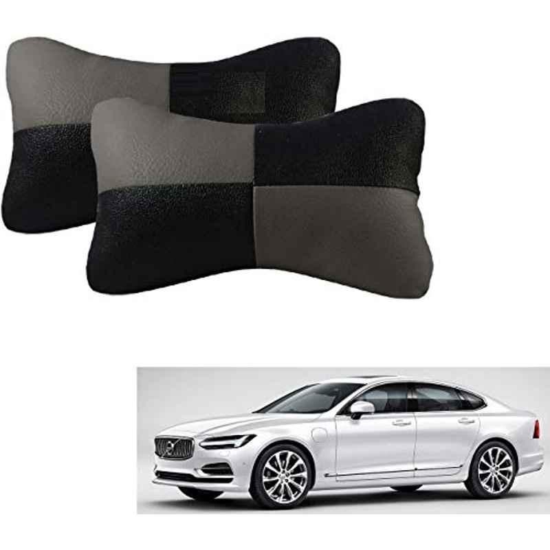 Kozdiko 2 Pcs Leather Grey & Black Neck Rest Car Cushion Pillow Set for Volvo S90