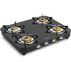 Padmini 4 Burner Stainless Steel Black Automatic Ignition Glass Top Gas Stove, 4BR CS-4 GT Grand Auto