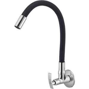 Prestige Passion Brass Chrome Finish Black Flexible Sink Cock with Wall Flange