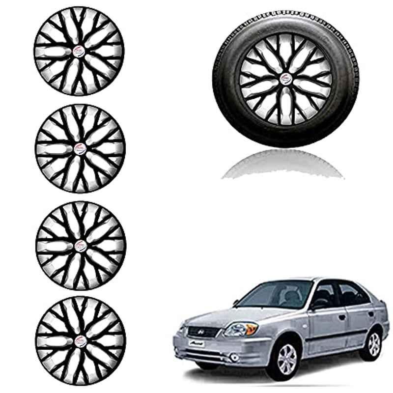 Auto Pearl 14 inch ABS Black & Silver Press Type Car Hub Cap Wheel Cover for Accent