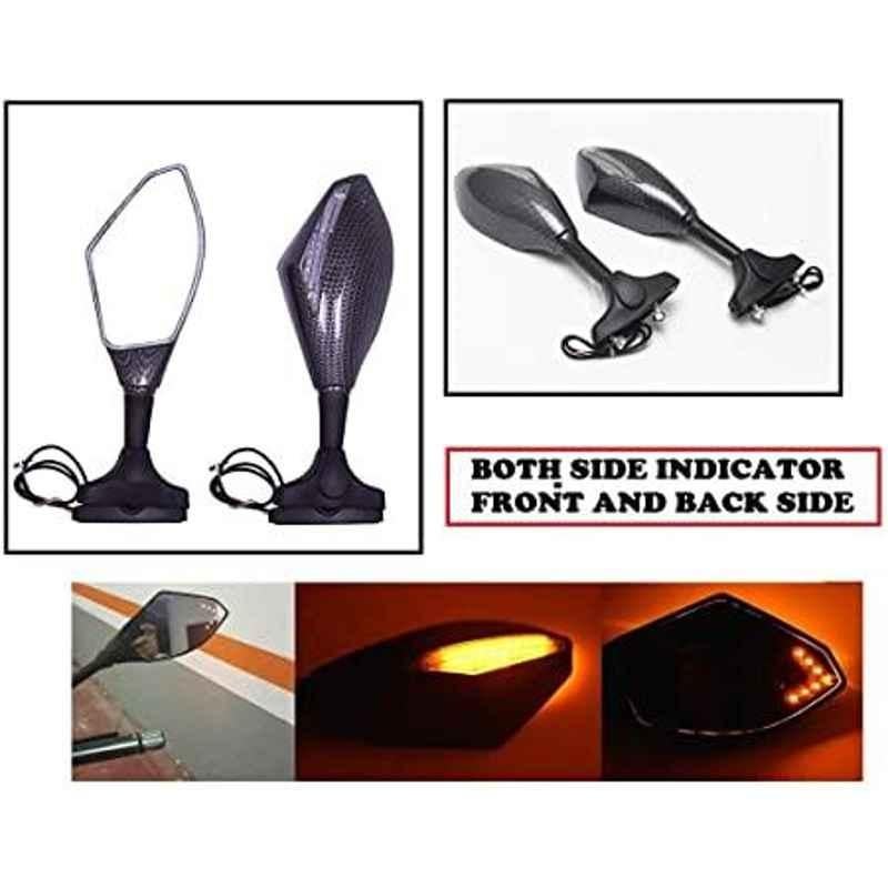 AOW Rear View Side Glass Mirror with Amber LED Turn Signal Indicator for Pulsar 220 cc