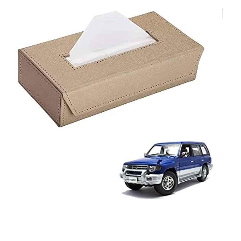Kozdiko 100 Pulls PU Leather Beige Car Tissue Paper Box with 200 Sheets for Mitsubishi Pajero