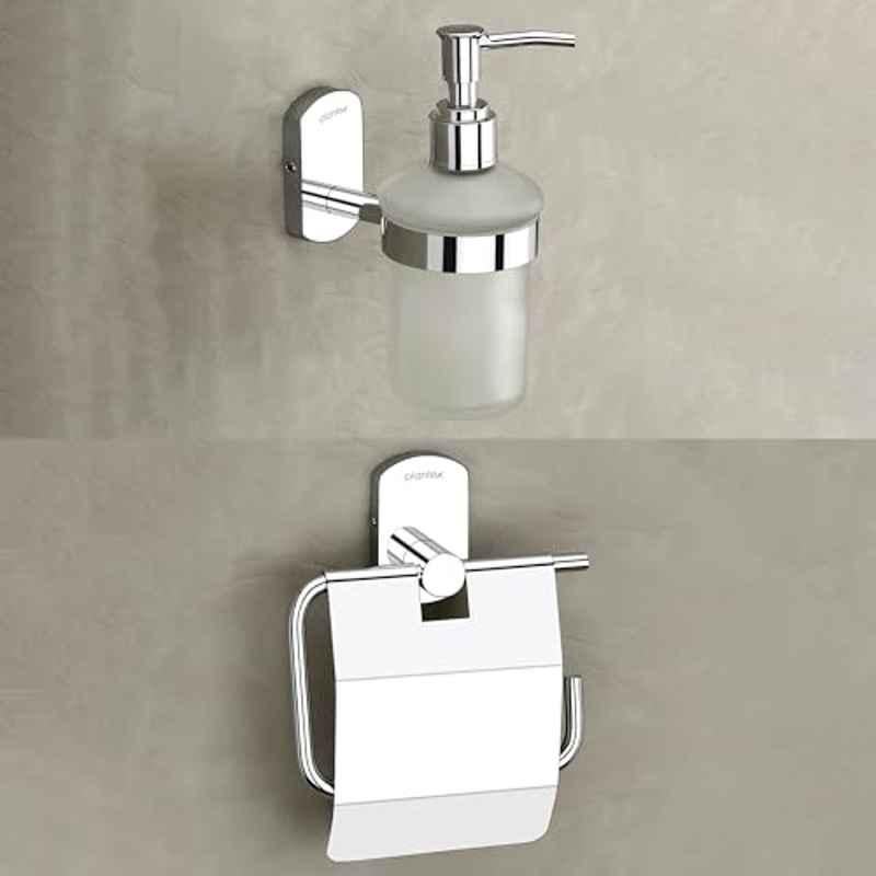 Plantex Parv 304 Grade Stainless Steel Toilet Paper Holder/Liquid Soap Dispenser/Bathroom Accessories Chrome