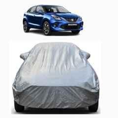 Aarex Auto Polyester Silver 100% Waterproof Car Body Cover with Mirror Pocket, Inner Cotton Triple Stitched & Adjustable Belt Bottom Elastic for Maruti Suzuki Baleno