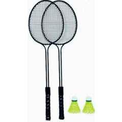 STYRKR Alloy Steel Black Badminton set/2 PC Double Shaft Racket with Nylon Shuttlecocks