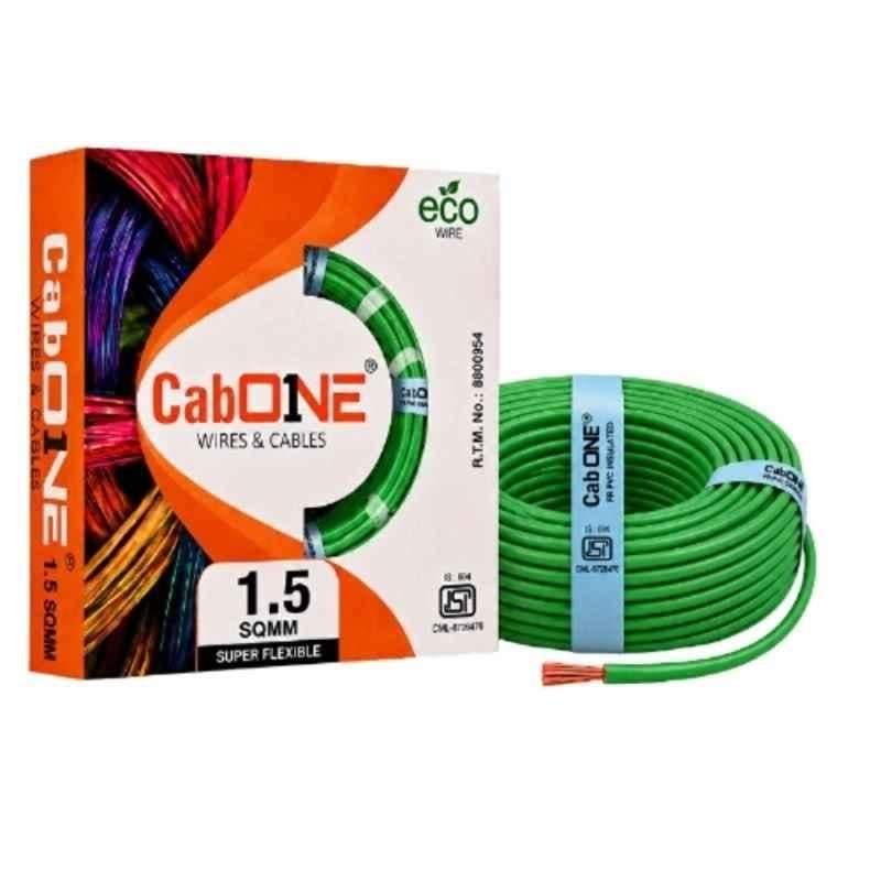 CabONE 1.5Sqmm Green FR PVC Multistrand CCA Electrical Wire, CabONE017, Length: 90 m