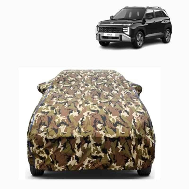 Aarex Auto Polyester Jungle 100% Waterproof Car Body Cover with Mirror Pocket, UV Protection & Buckle Belt for Hyundai Venue (2015-2026) Model, BRZ-01-Jungle