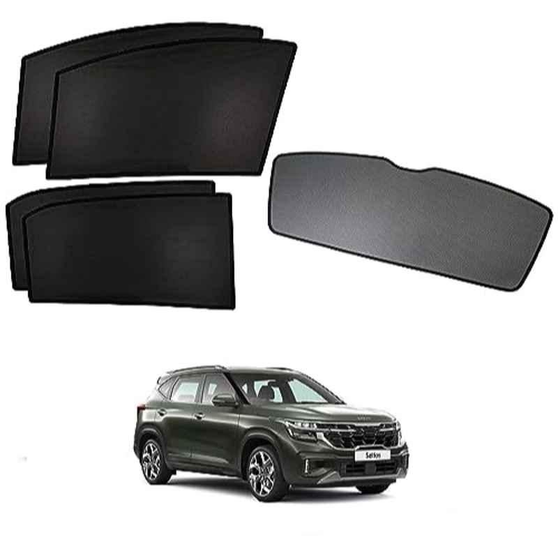 Kozdiko 5 Pcs Polyester Black Non Magnetic Window & Rear Sun Shades Set for Kia Seltos Facelift 2023-Present