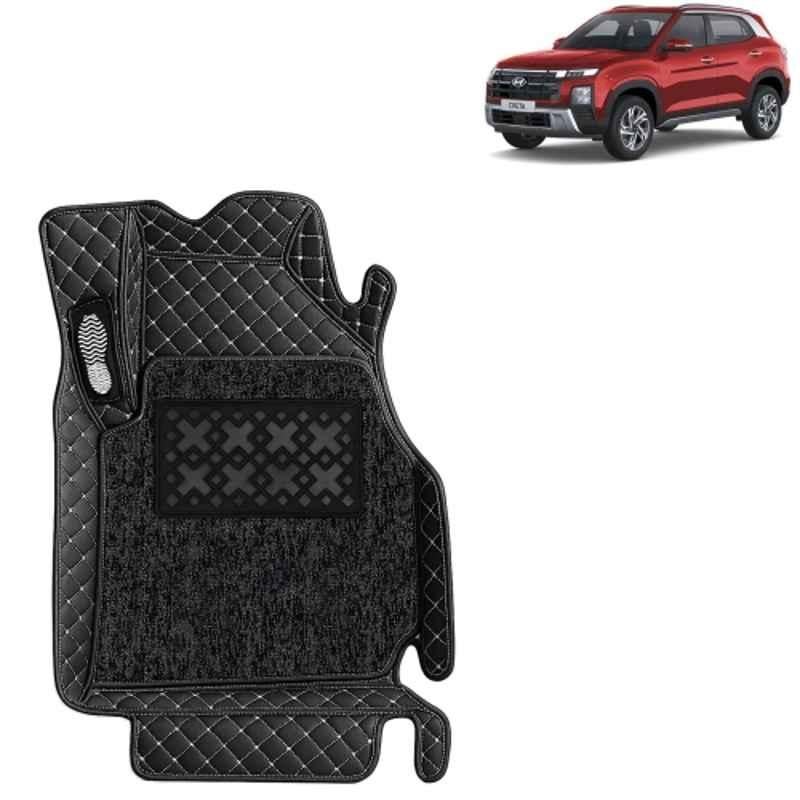 Kingsway 3 Pcs Premium 7D 100% Waterproof & Washable PU Leatherette Classic Black Car Floor Mat Set for Hyundai Creta 2024 Onwards All Model