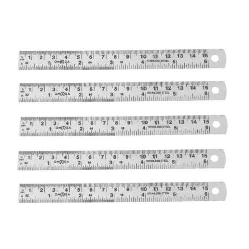 Lovely Omega 6 inch Stainless Steel Scale/Ruler (Pack of 5)