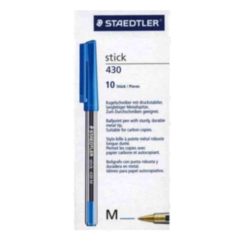 Staedtler Stick 430 Blue Medium Ballpoint Pen, (Pack of 10)