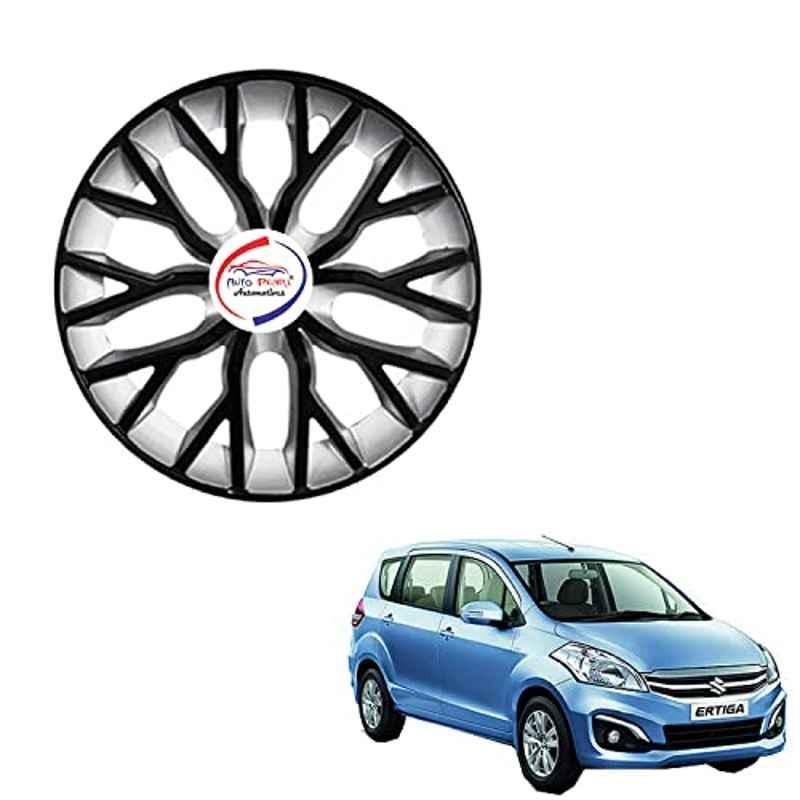 Auto Pearl 4 Pcs 15 inch ABS Black & Silver Hubcap Wheel Cover Set with Retention Ring for Maruti Suzuki Ertiga Type 2