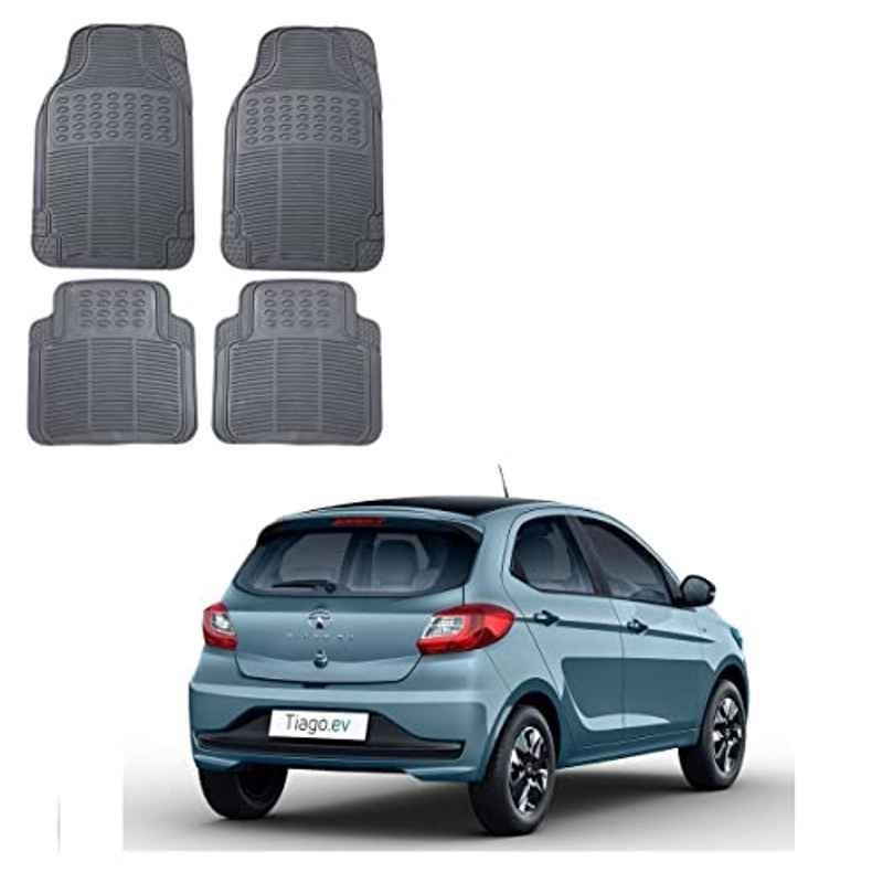 Kozdiko 4 Pcs Rubber Grey Car Simple Foot Mat Set for Tata Tiago EV