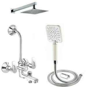 Gold Bell 348 Brass Silver Wall Mounted Chrome Finish 3 in 1 Bathroom Wall Mixer Set