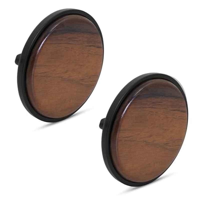Plantex Knobs for Drawer | Round Drawer Knobs | Knobs for Cabinets | Pull-Push Knobs for Kitchen | Wardrobe Drawer Knobs (Pack of 2) Big, Black & Wood
