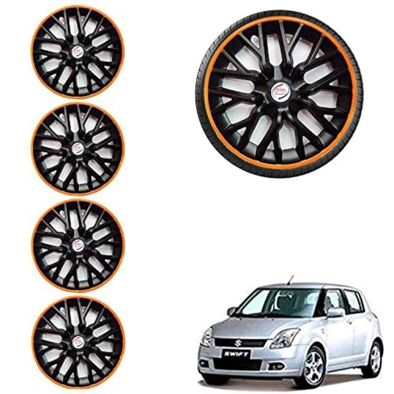 Auto Pearl 4 Pcs 14 inch ABS Phoenix Black & Orange Car Wheel Cover Set for Maruti Suzuki Swift Dzire Type1