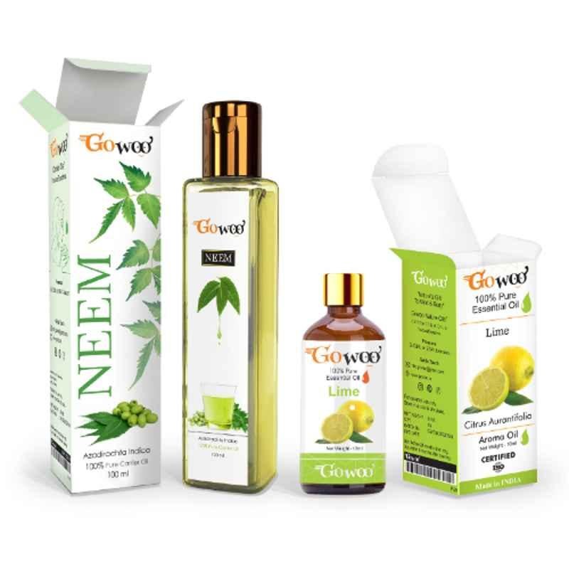 GoWoo 2 Pcs 10ml Natural Lime Aroma Oil & 100ml Neem Carrier Oil Set, GWOC806-P29+P186