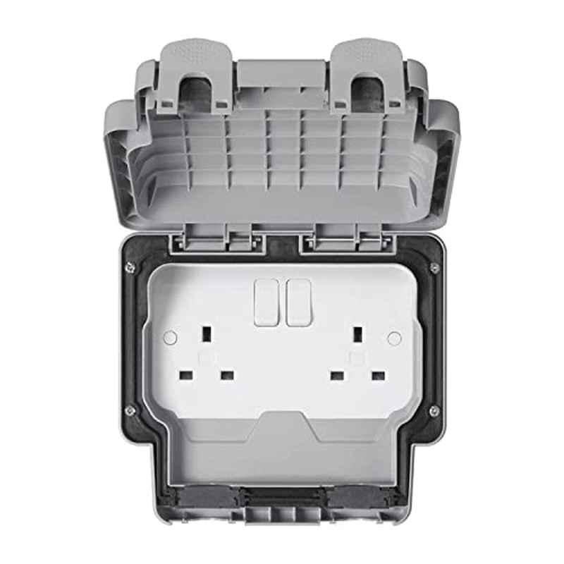 MK Electric Masterseal Plus 13A 2 Gang Polycarbonate Grey Switch Socket, K56482GRY