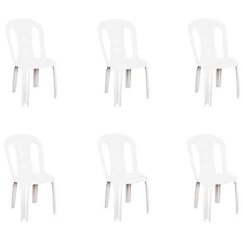 Italica Polypropylene White Luxury Arm Chair, 9306-6 (Pack of 6)