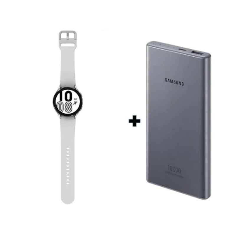 Samsung Galaxy 4 44mm 1.5GB/16GB Silver Fitness Tracker Smart Watch with 10000mAh Power Bank Set, SM-R870