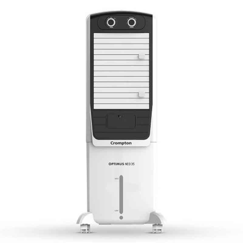 Crompton ACGC-Optimus Neo 35i 130W 35L White & Black Tower Air Cooler with Everlast Pump, Auto Fill, 4-Way Air Deflection & High Density Honeycomb Pad