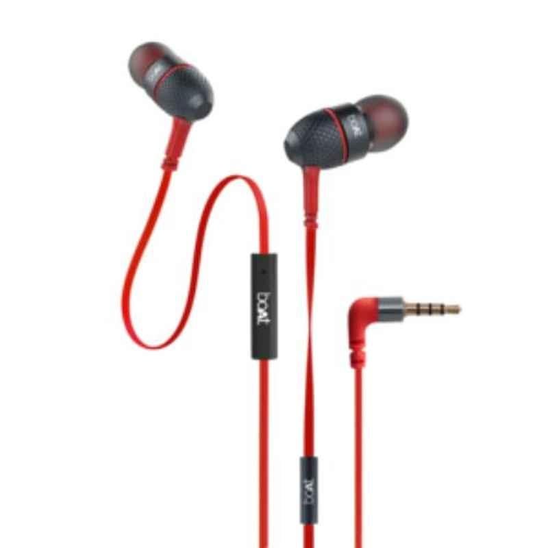 boAt Bassheads 220 Red Wired Headset with Mic