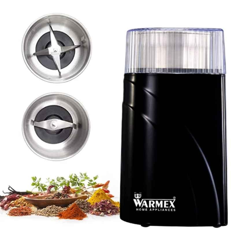Warmex DWG 09 200W 100ml Plastic Black Mini Dry & Wet Grinder with 2 Jars