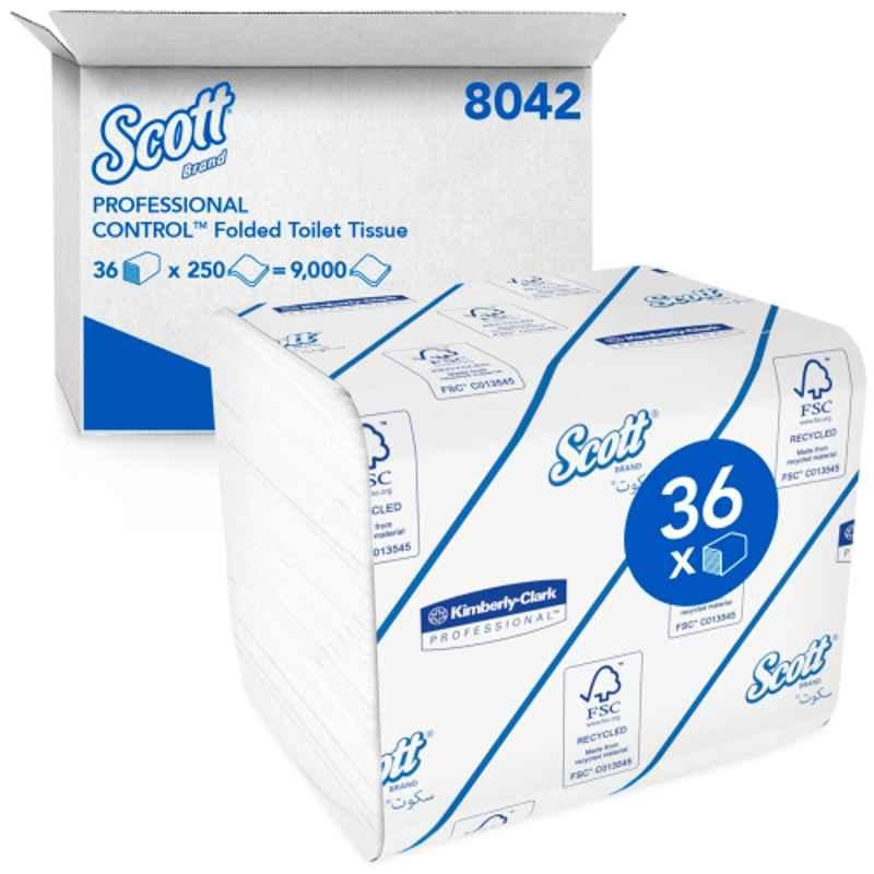 Kimberly Clark Scott 36 Pcs 25x19.8cm 2 Ply Control Folded Toilet Tissue Paper Sheets Box, 8042