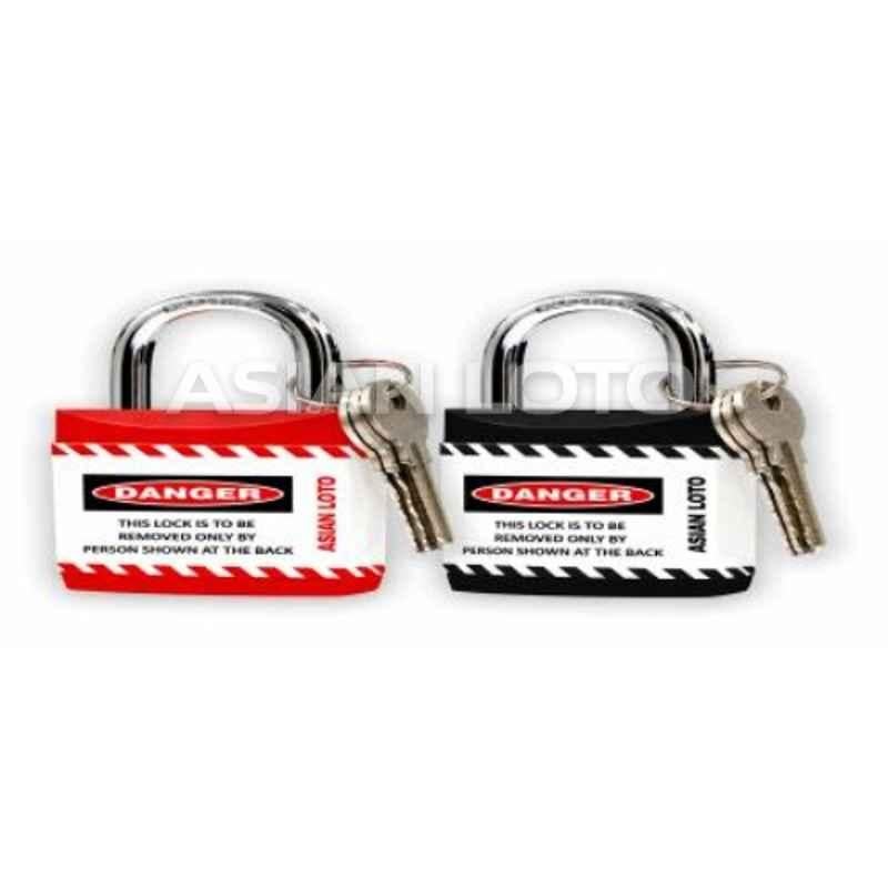 Asian Loto 2 Pcs Metal & Plastic Red & Black Regular Shackle Jacket Padlock Set with 3 Keys, ALC-LPR