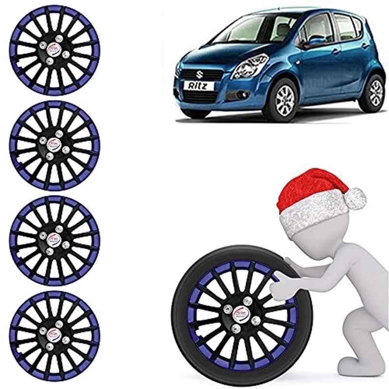 Auto Pearl 4 Pcs 14 inch ABS Black & Blue Press Fitting Wheel Cover Set for Maruti Suzuki Ritz Type-1