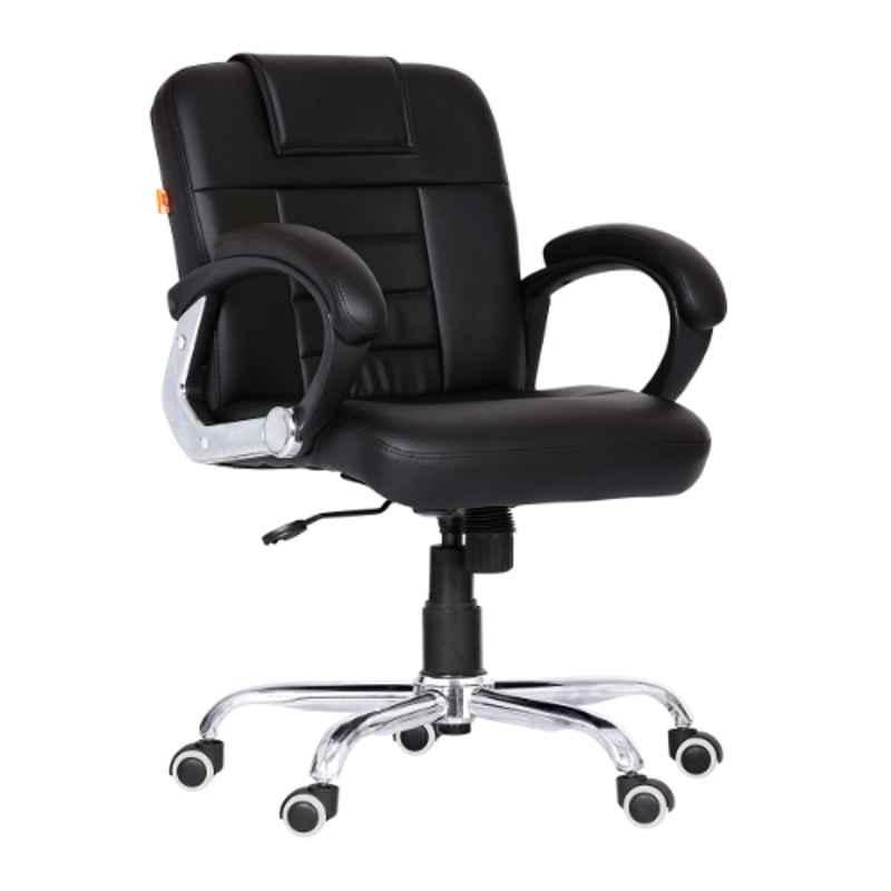 Da URBAN Brent Black Mid Back Revolving Leatherette Ergonomic Chair for Home & Office
