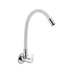 Zesta Brass Chrome Finish Kitchen Sink Tap with Silicone White Flexible Swivel Spout with Flange