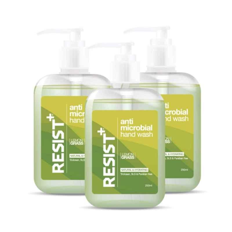 Resist Plus 250ml Antimicrobial Hand Wash with Lemon Grass Fragrance (Pack of 3)