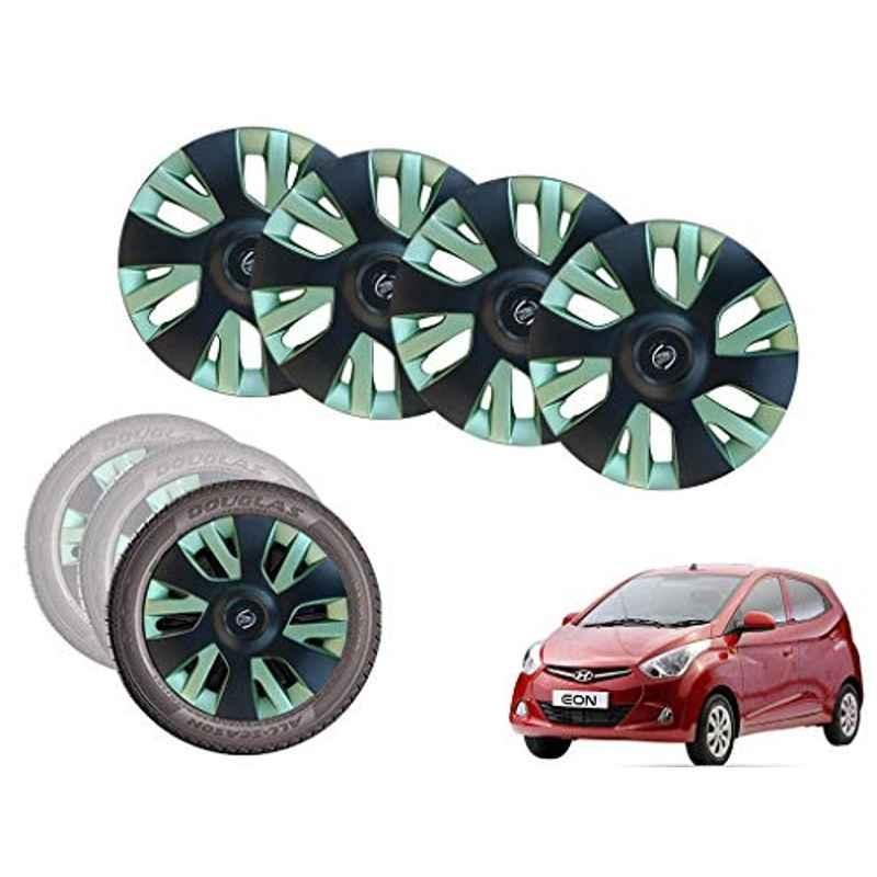 Auto Pearl 4 Pcs 13 inch Black & Green ABS Press Type Hubcap Wheel Cover Set with Retention Ring for Hyundai EonDLIte