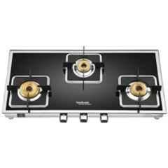 Hindware Dario Blk AI 3B Glass Top Cooktop with 3 Brass Burner & Automatic Ignition