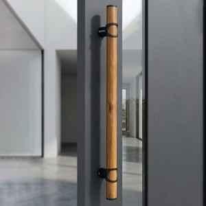 Plantex 18 inch Main Door Handle/Stainless Steel & Wooden Door Handle/Pull-Push Handle for Door/Office & Hotel (DTMD-428, Black & Wood)