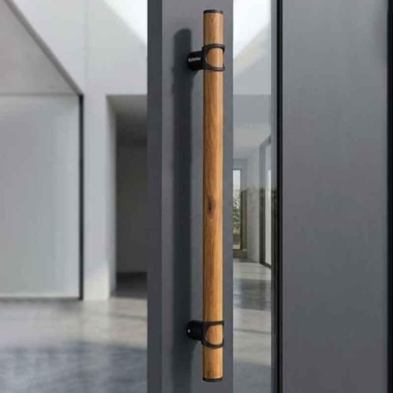Plantex 18 inch Main Door Handle/Stainless Steel & Wooden Door Handle/Pull-Push Handle for Door/Office & Hotel (DTMD-428, Black & Wood)
