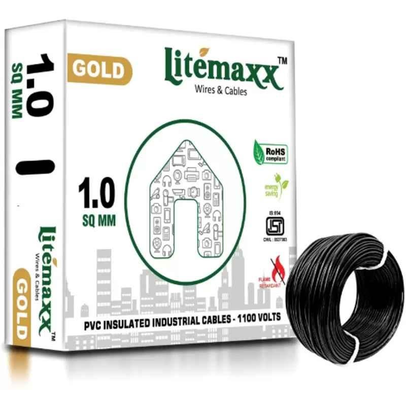 Litemaxx Gold 1 Sqmm PVC Black Housing Wire, Length: 90m