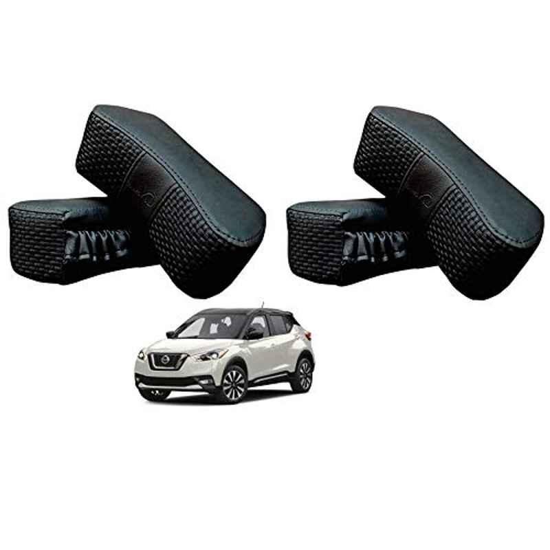 Kozdiko 4 Pcs CV Designer Black Leatherite Neck Rest Car Cushion Pillow Set for Nissan Kicks