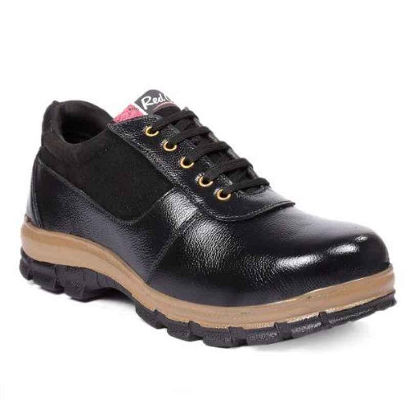 RED CAN SGE1166BLK Leather Low Ankle Steel Toe Black Safety Shoes, Size: 6