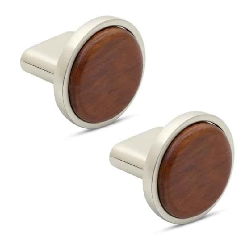 Plantex Knobs for Drawer/Round Drawer Knobs/Knobs for Cabinets/Pull-Push Knobs for Kitchen/Bedroom Drawer (Pack of 2) Small, Satin & Wood