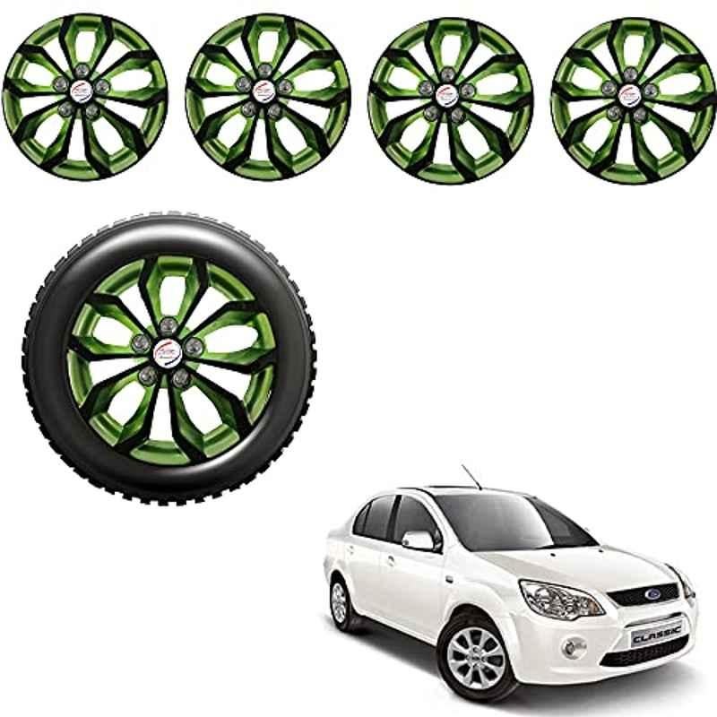 Auto Pearl 4 Pcs 14 inch ABS Black & Green Car Wheel Cover Set for Ford Fiesta Classic