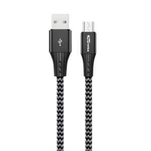 Portronics Konnect A 2m Silk Braided Black Micro USB Cable with Metal Heads, POR 1263