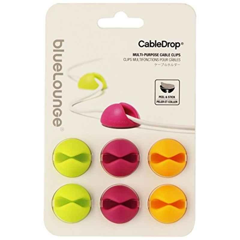 Bluelounge Cabledrop 6 Pcs Plastic Assorted Colour Cable Clips Set, 705105338002