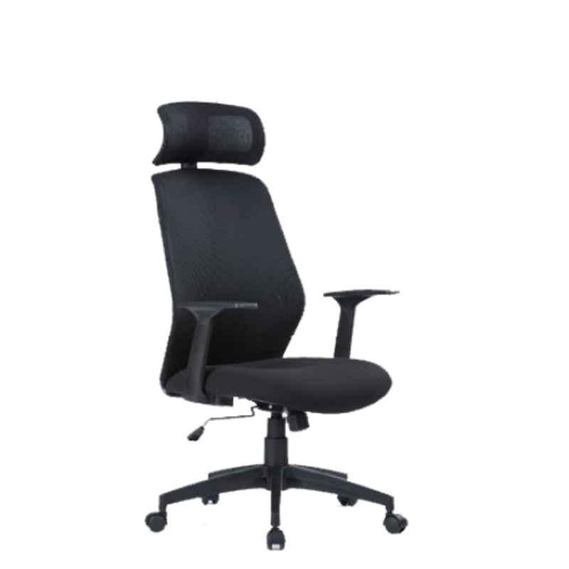 Smart Office Furniture 67x63x104-112 cm Black High Back Chair with PP & Nylon Armrest, 901H