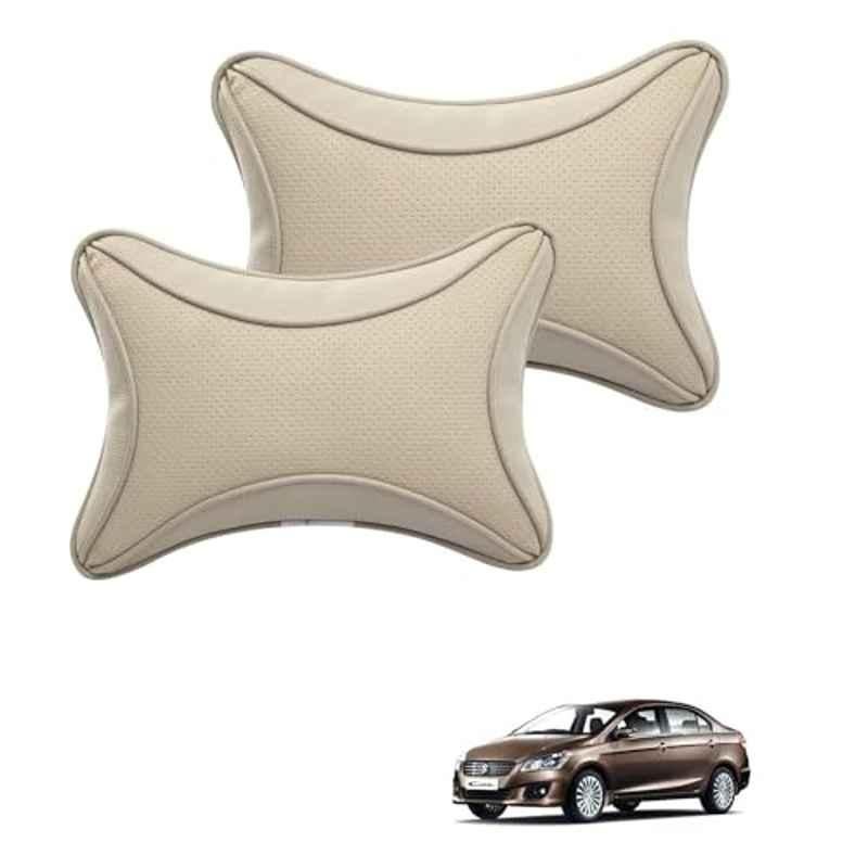 Kozdiko 2 Pcs Memory Foam & Polyester Beige Dots Car Neck Rest Pillow Set for Maruti Suzuki Ciaz, XNVJVHGJFH68