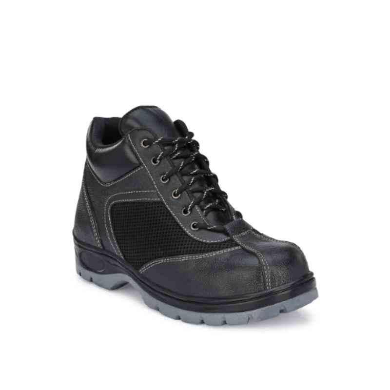 Hundo P Leather Steel Toe Black Work Safety Boots, Size: 8, WW-110